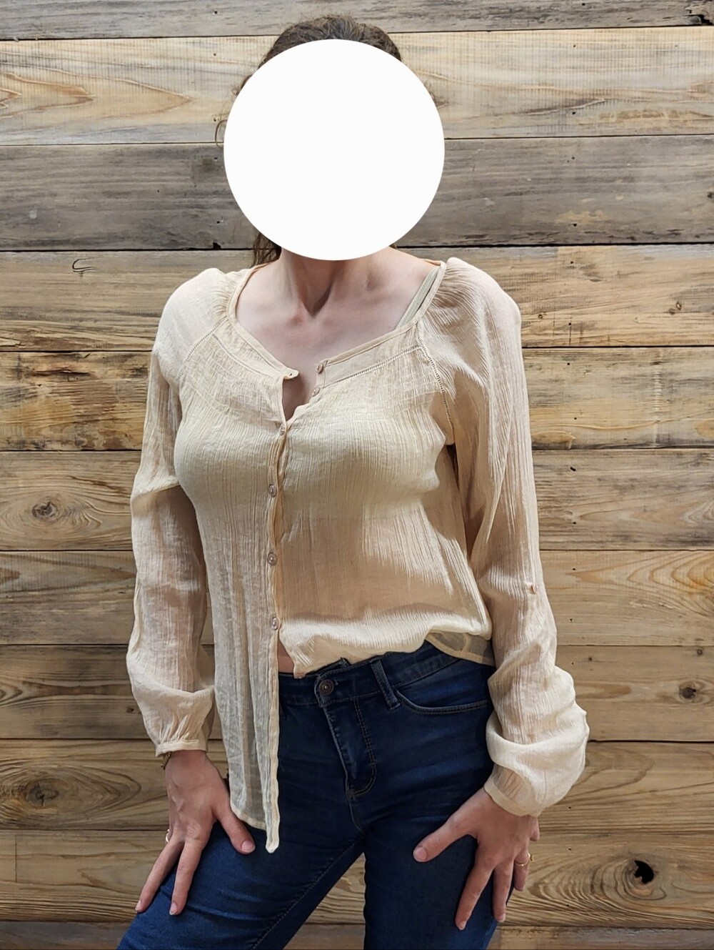 Cream Button-Front Women's Gauze Blouse Jade Small